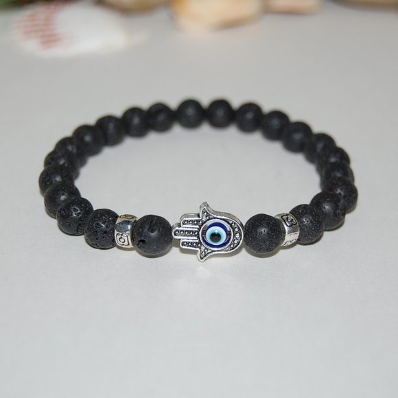 Hamsa Hand Bracelet,Lava Stone Bracelet,Evil Eye Bracelet,Volcano Stone … - Picture 3 of 3